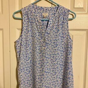 J. Crew Blue and White Floral Sleeveless V-Neck Camisole
